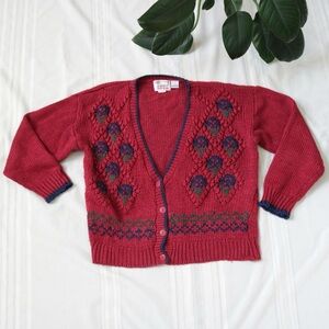 Chunky slouchy berry red floral cardigan